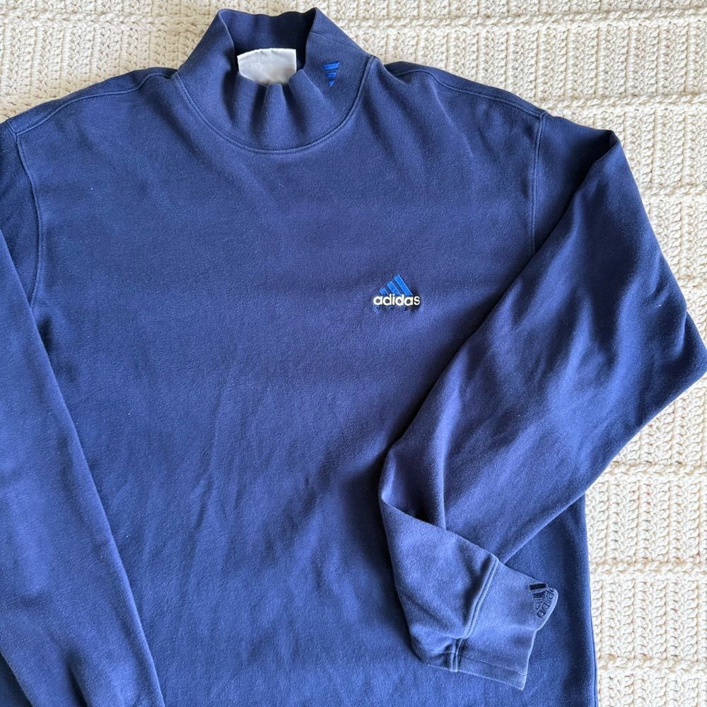 Vintage Adidas Golf Men's Blue Embroidered Turtle Neck Cotton Long Sleeve Size L